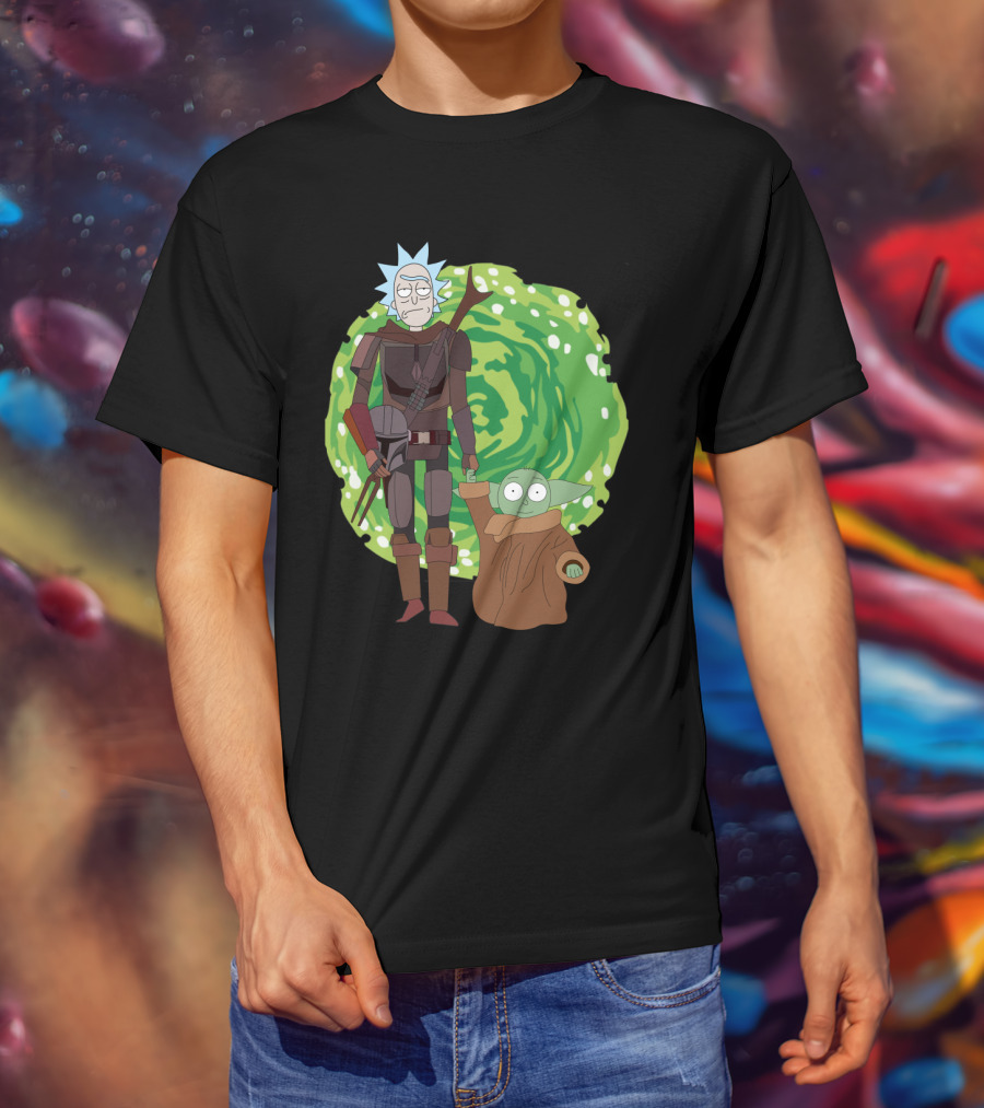Rick Morty Mandalorian Yoda Portal Fusion T-Shirt