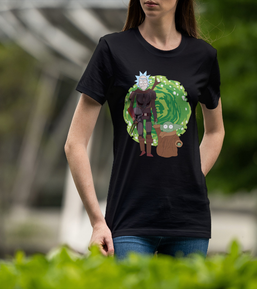 Rick Morty Mandalorian Yoda Portal Fusion T-Shirt
