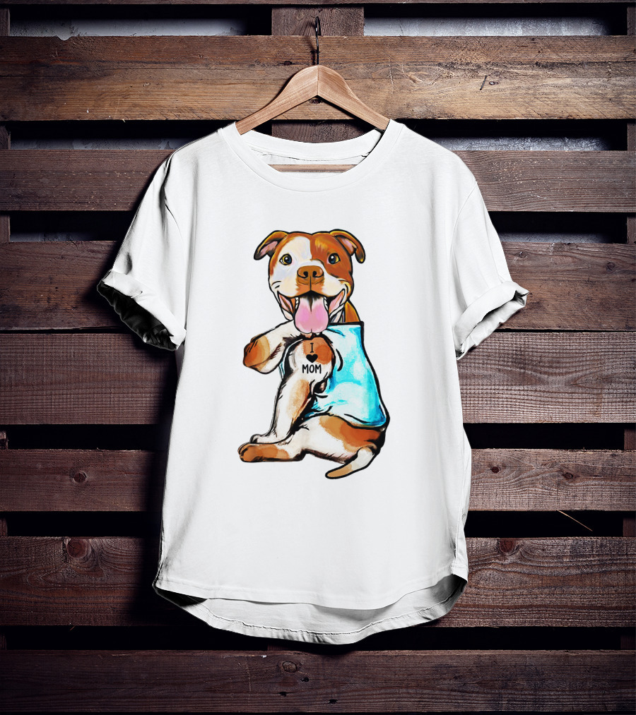 Pit Bull I Love Mom Heart Tattoo T-Shirt