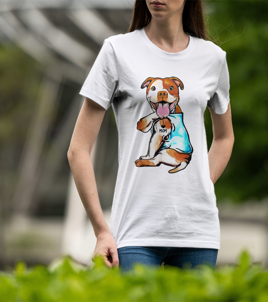 Pit Bull I Love Mom Heart Tattoo T-Shirt