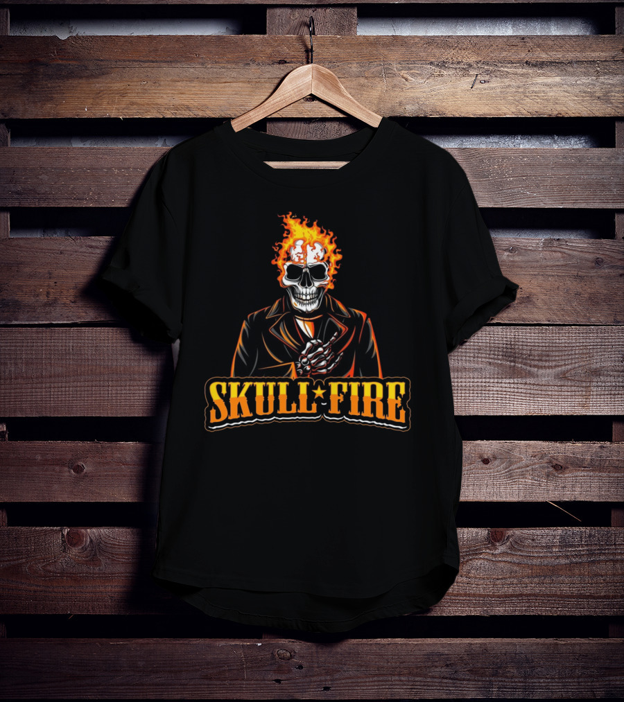 Skull Fire Flaming Skeleton In Dark Suit T-Shirt