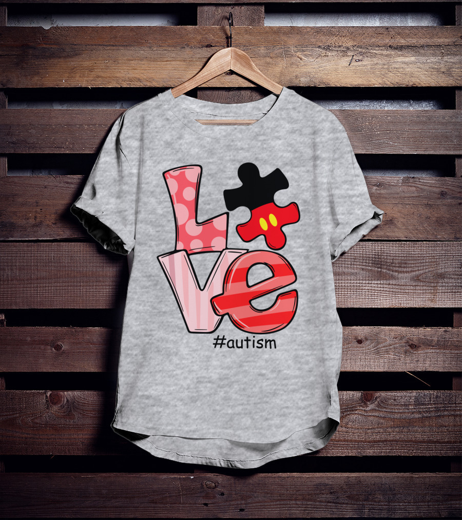 LOVE Autism #autism Puzzle Piece Mouse T-Shirt