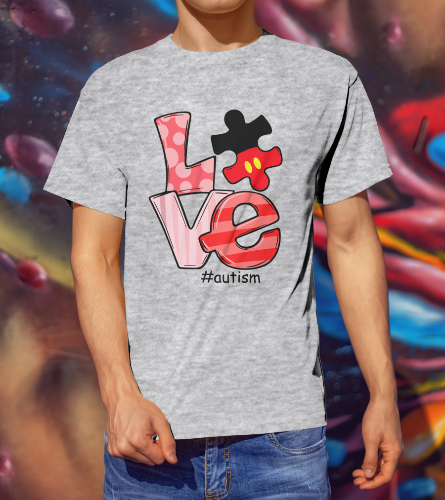 LOVE Autism #autism Puzzle Piece Mouse T-Shirt
