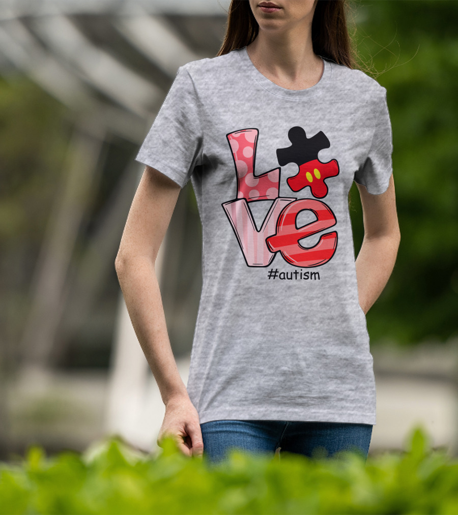 LOVE Autism #autism Puzzle Piece Mouse T-Shirt