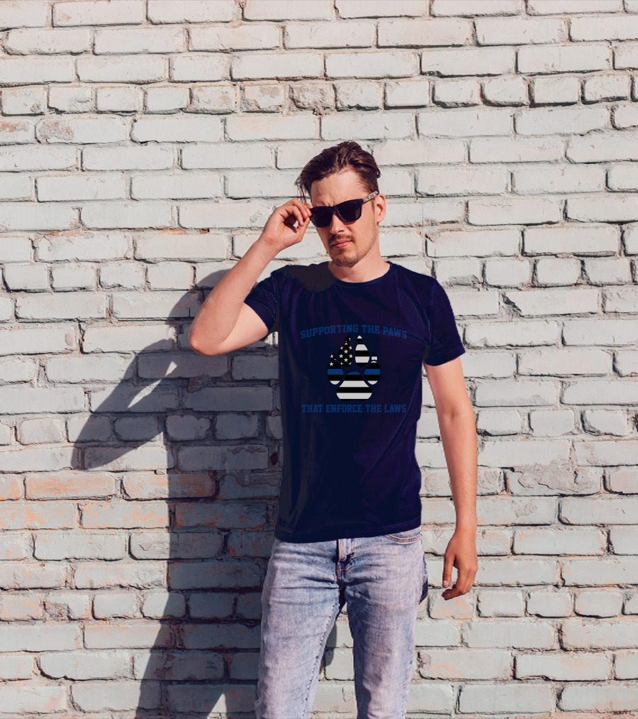 Supporting The Paws That Enforce The Laws American Flag Paw Prints T-Shirt