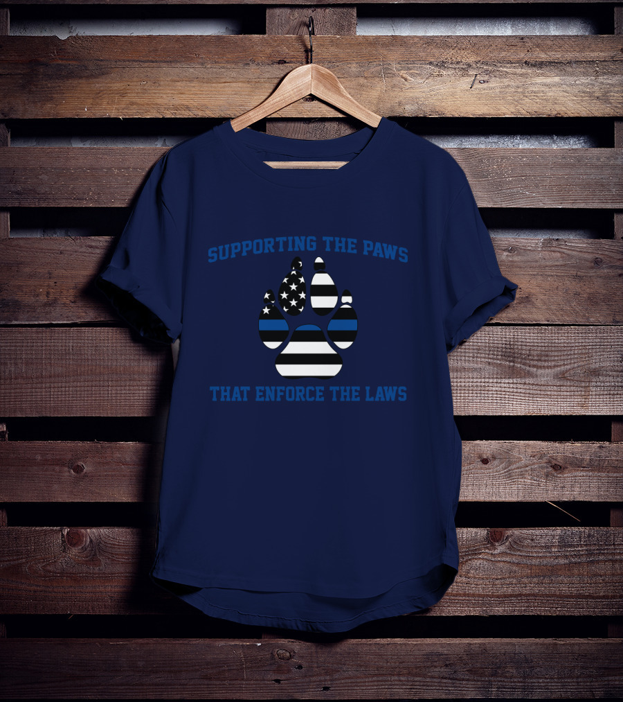 Supporting The Paws That Enforce The Laws American Flag Paw Prints T-Shirt