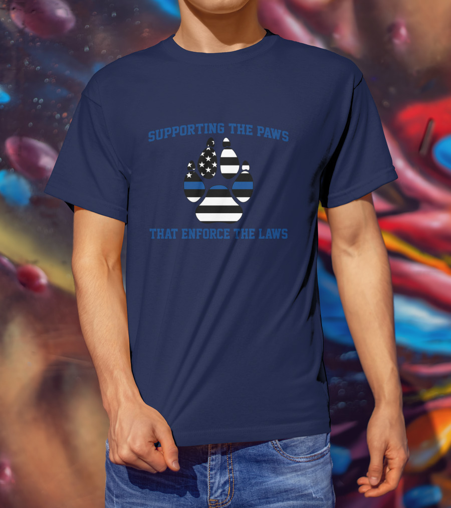 Supporting The Paws That Enforce The Laws American Flag Paw Prints T-Shirt