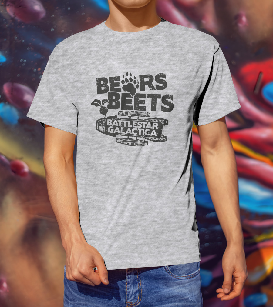 Bears Beets Battlestar Galactica Paw Print Spaceship Beetroot T-Shirt