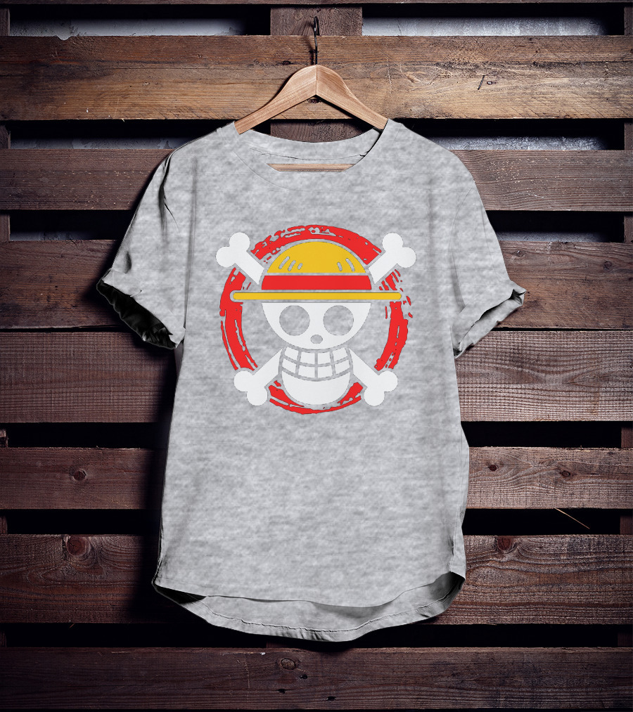 Straw Hat Luffy Jolly Roger Icon On Red Circular Emblem T-Shirt