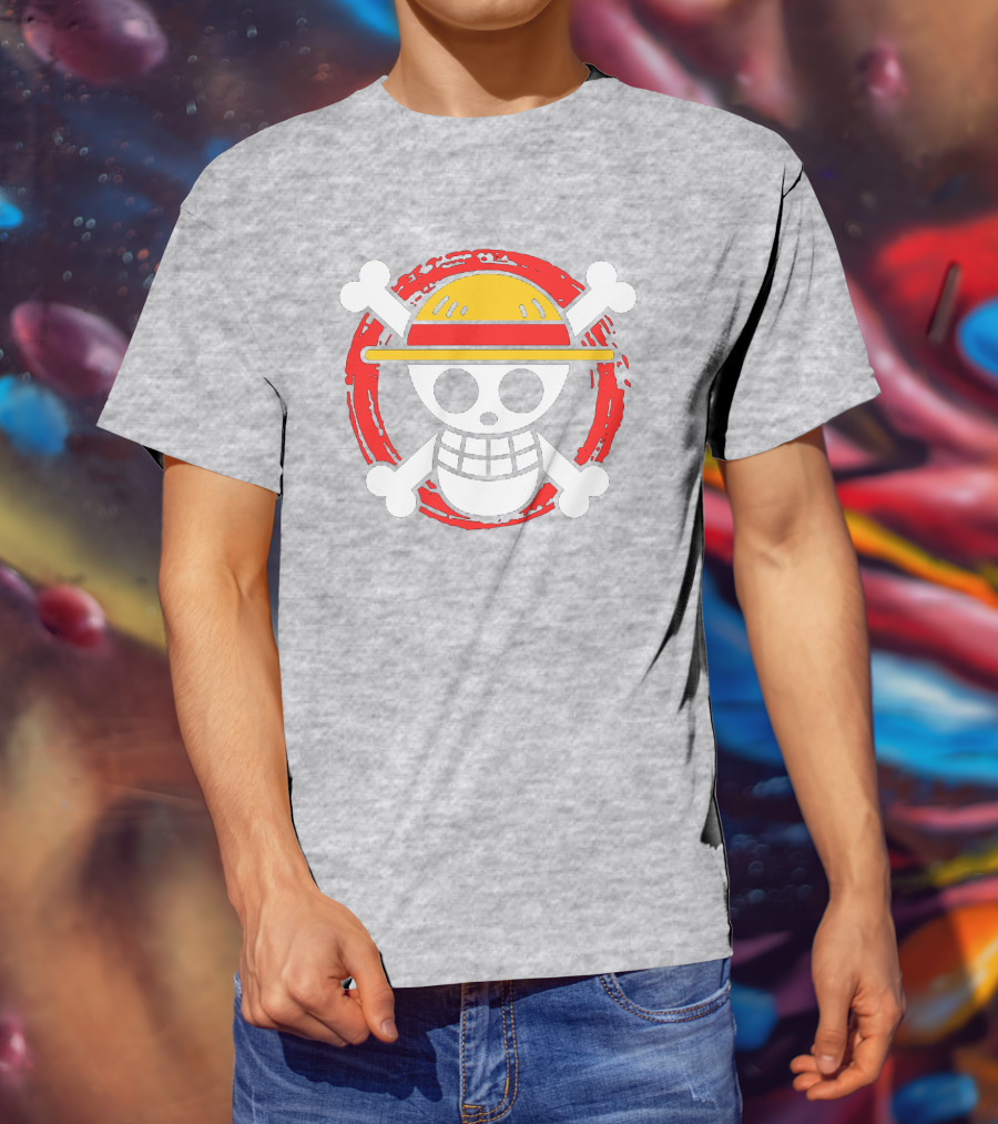 Straw Hat Luffy Jolly Roger Icon On Red Circular Emblem T-Shirt
