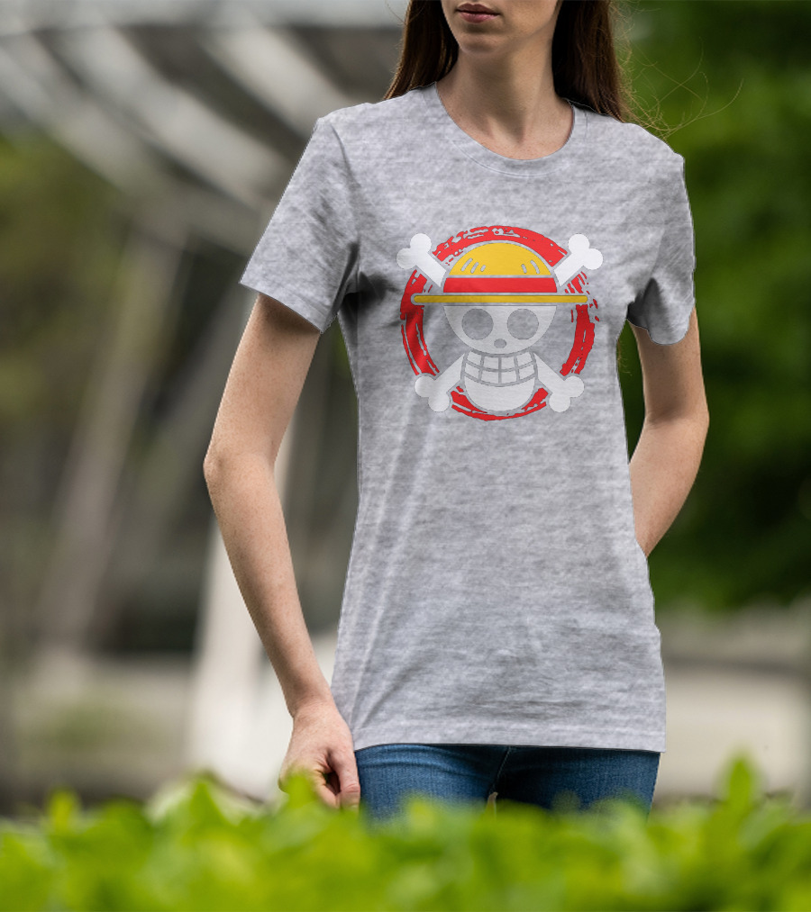 Straw Hat Luffy Jolly Roger Icon On Red Circular Emblem T-Shirt