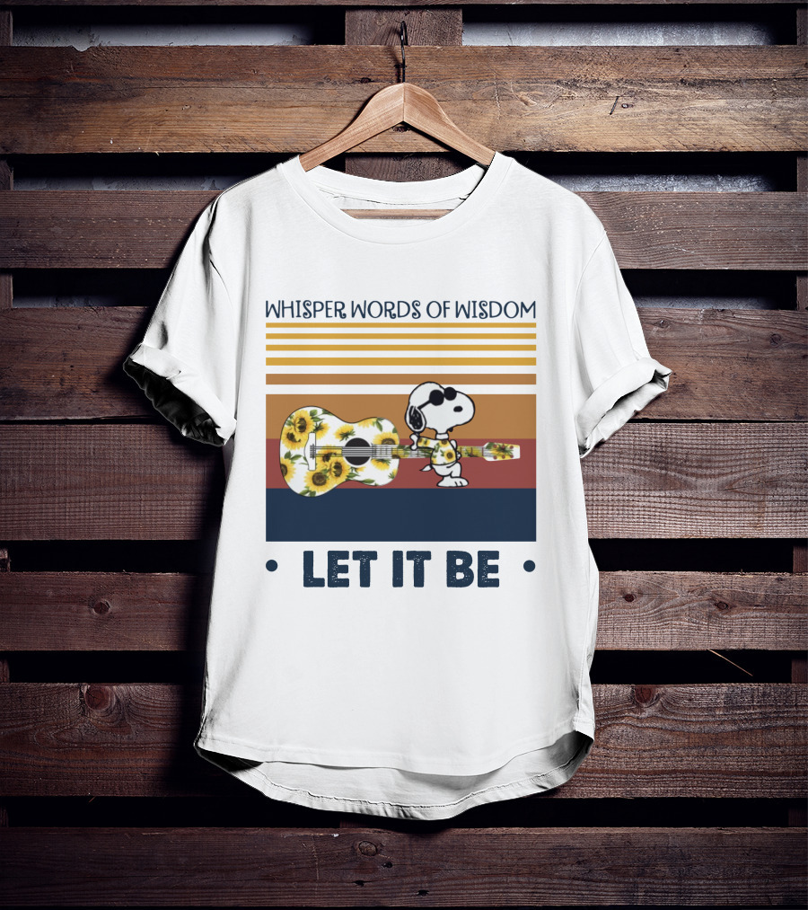 Snoopy Whisper Words Of Wisdom Let It Be Guitar Sunflowers T-Shirt