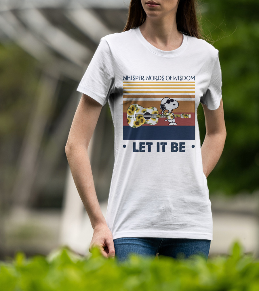 Snoopy Whisper Words Of Wisdom Let It Be Guitar Sunflowers T-Shirt
