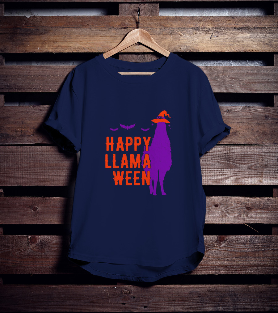 Happy Llamaween Llama Halloween Bat Witch Hat T-Shirt