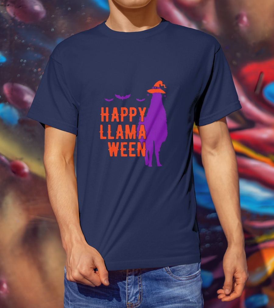 Happy Llamaween Llama Halloween Bat Witch Hat T-Shirt