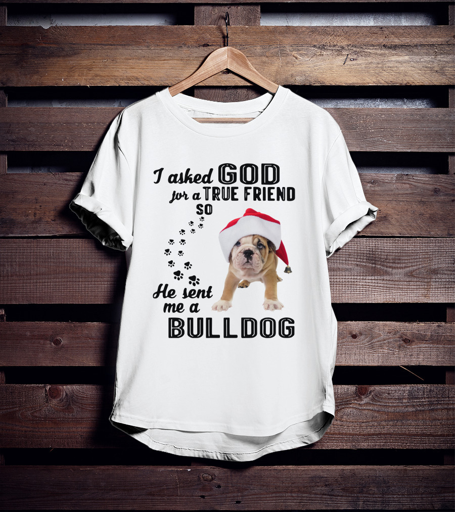 I Asked God For A True Friend So He Sent Me A Christmas Bulldog T-Shirt