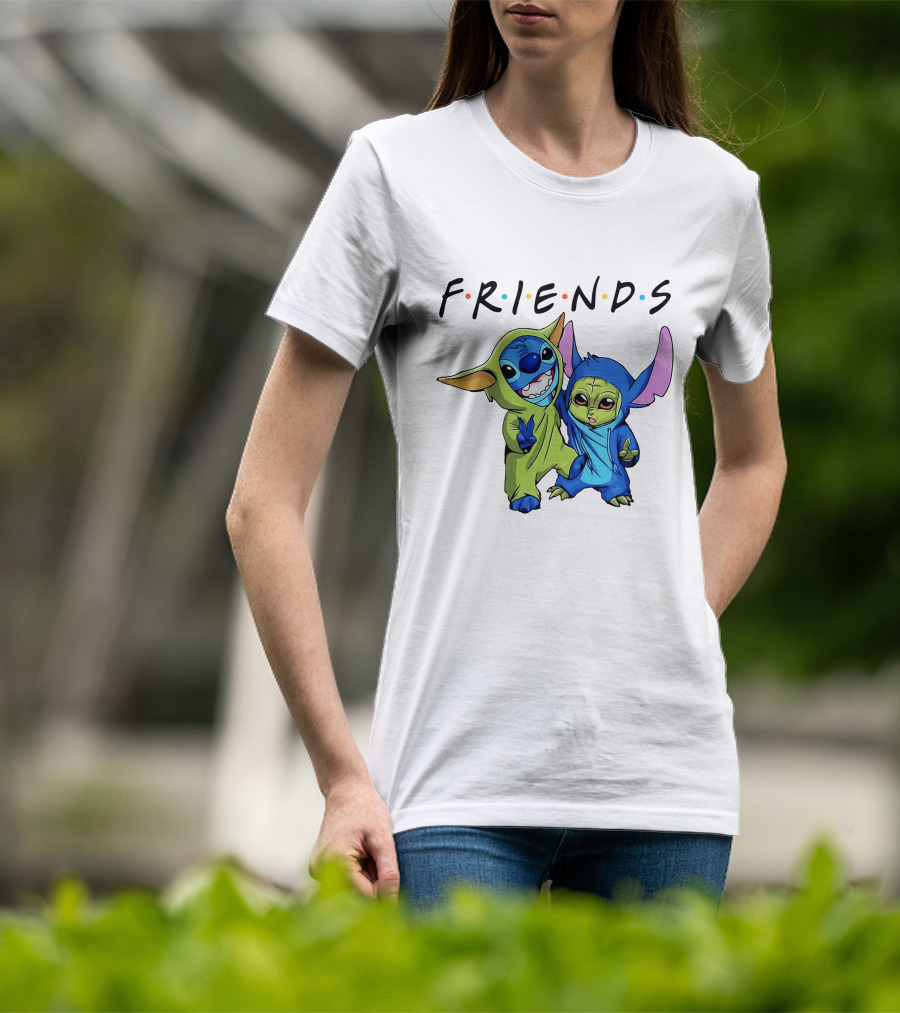 Stitch And Baby Yoda Friends TV Show T-Shirt