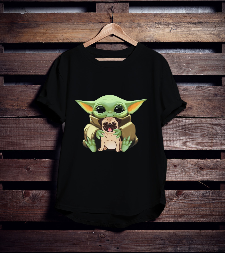 Baby Yoda Holding Pug Companion Cuteness T-Shirt
