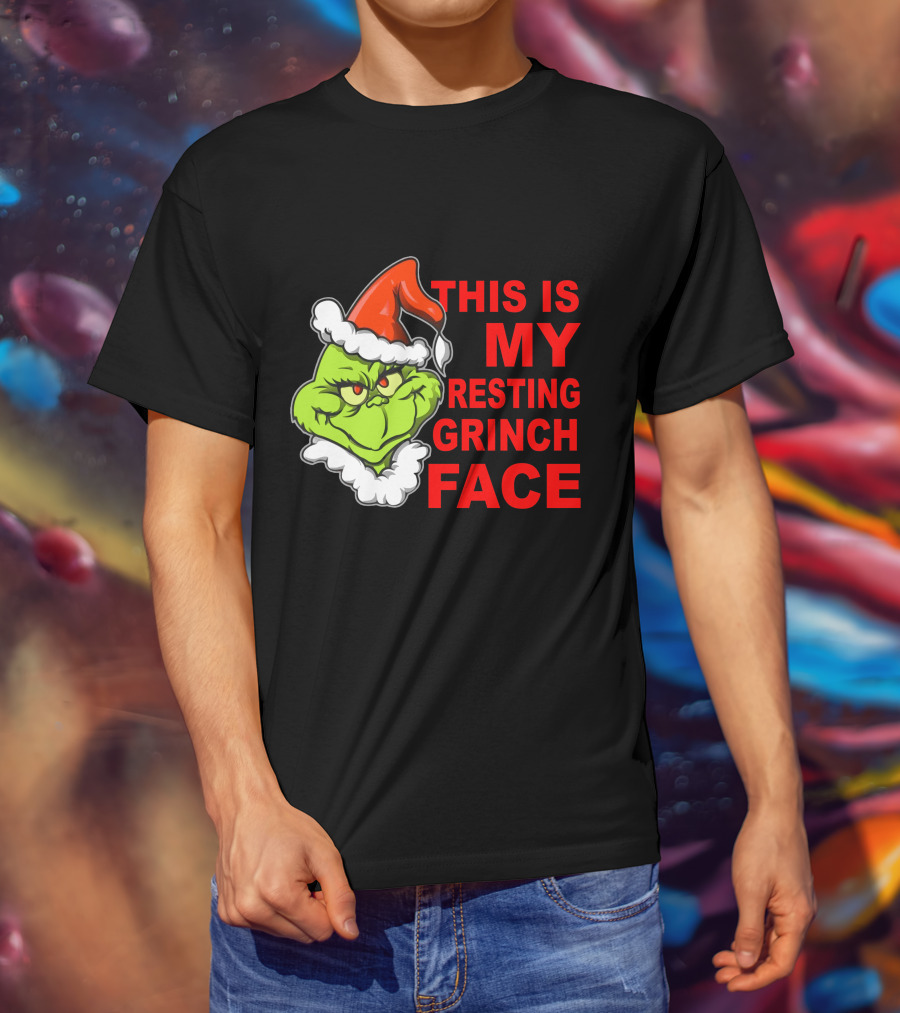This Is My Resting Grinch Face Santa Hat Grumpy Expression T-Shirt