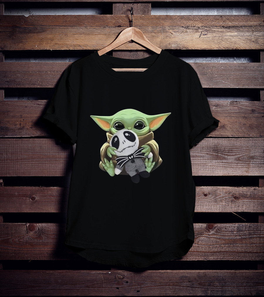 Baby Yoda Holding Jack Skellington Plush Crossover T-Shirt