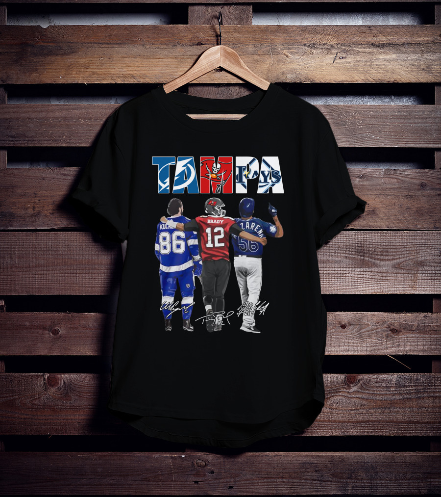 Tampa Bay Lightning Buccaneers Rays Kucherov Brady Jarena Signatures T-Shirt