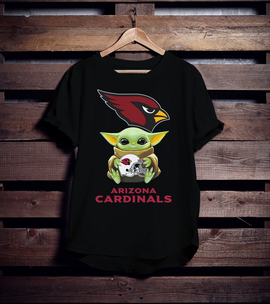 Baby Yoda Holding Arizona Cardinals Helmet T-Shirt