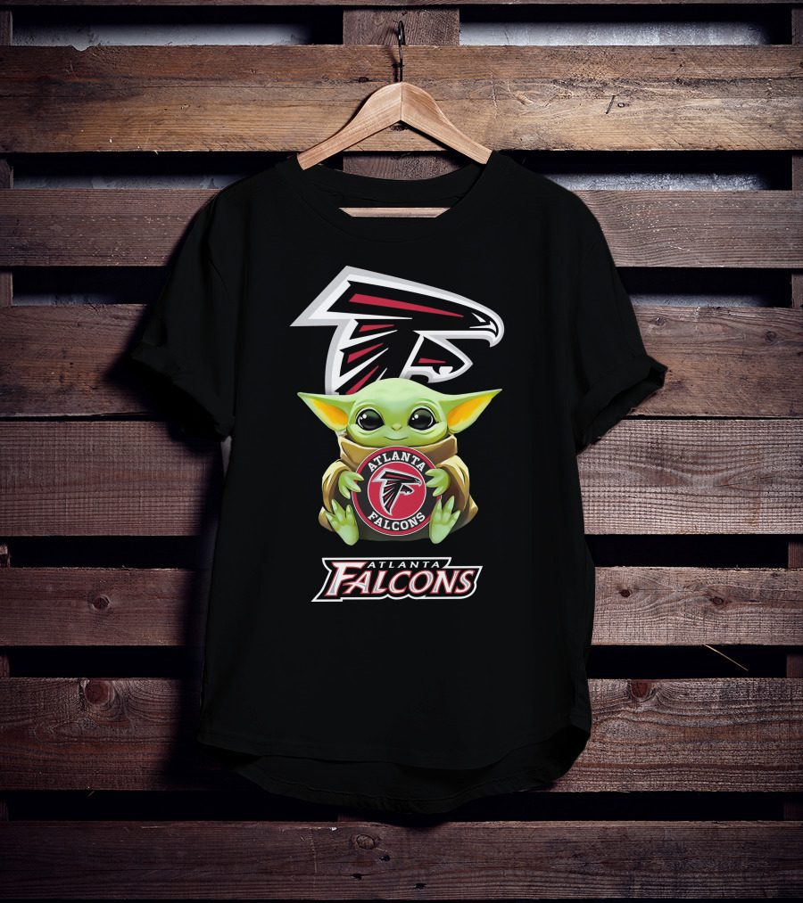 Baby Yoda Holding Atlanta Falcons Emblem Logo Fan T-Shirt