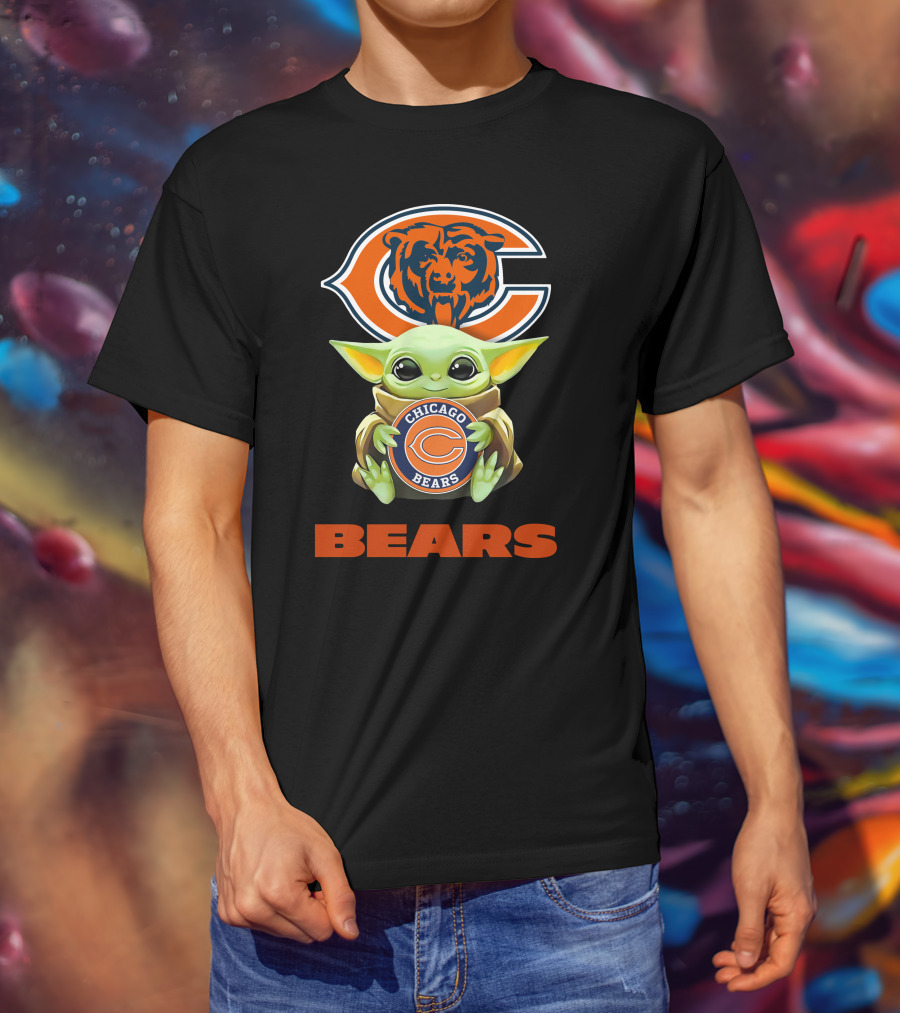 Baby Yoda Holding Chicago Bears Logo With C Bear Head And Text Bears T-Shirt