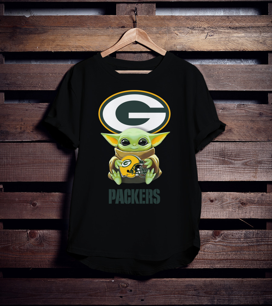 Baby Yoda Holding Green Bay Packers Helmet Logo Packers T-Shirt