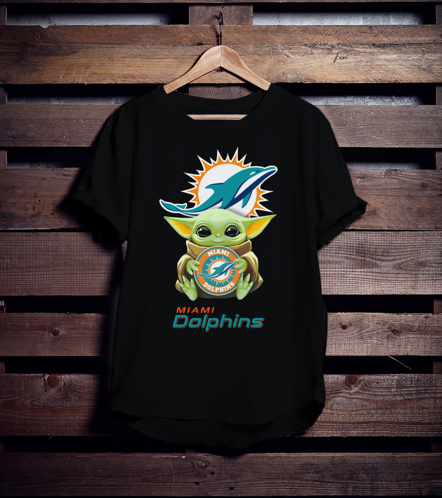 Baby Yoda Miami Dolphins Football Fandom Collaboration T-Shirt