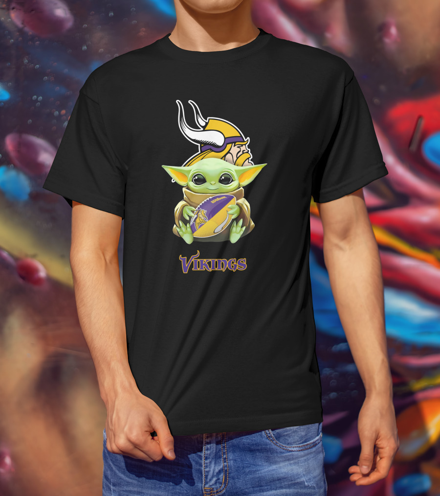 Minnesota Vikings Baby Yoda Hugging Football Fan Vikings T-Shirt