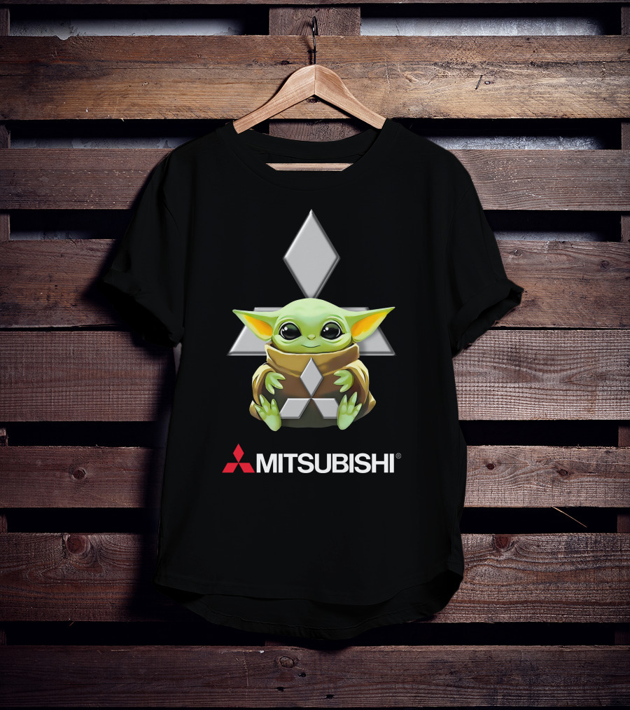 Baby Yoda Hugging Mitsubishi Logo Character T-Shirt