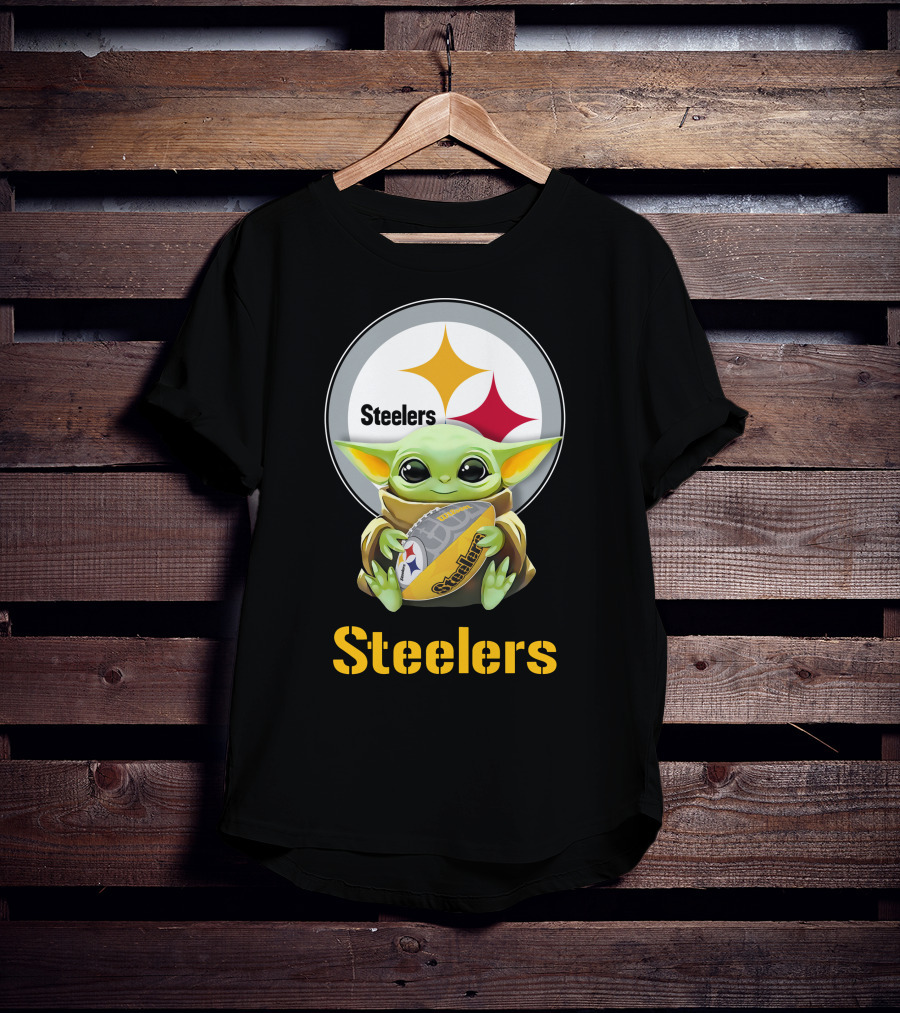 Star Wars Baby Yoda Hugging Pittsburgh Steelers Football T-Shirt