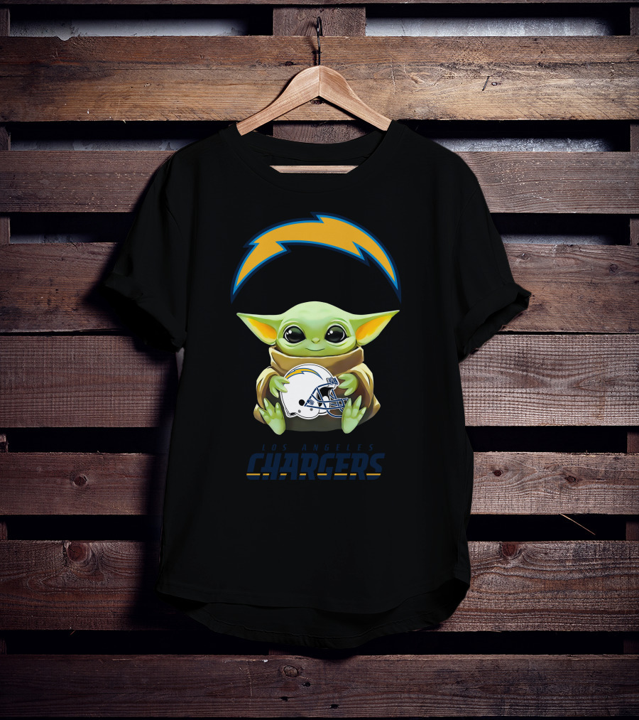 Baby Yoda Hug Los Angeles Chargers Helmet T-Shirt