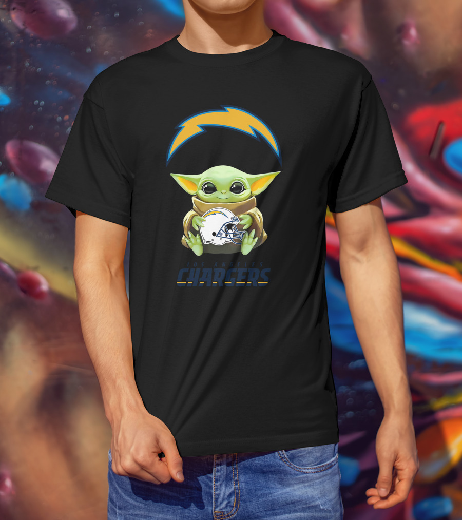 Baby Yoda Hug Los Angeles Chargers Helmet T-Shirt
