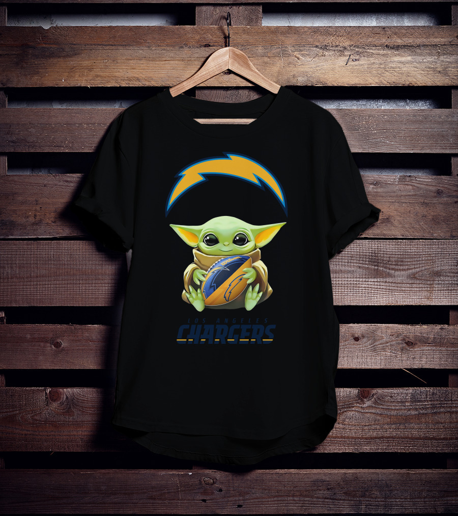 Baby Yoda Hug Los Angeles Chargers Football T-Shirt