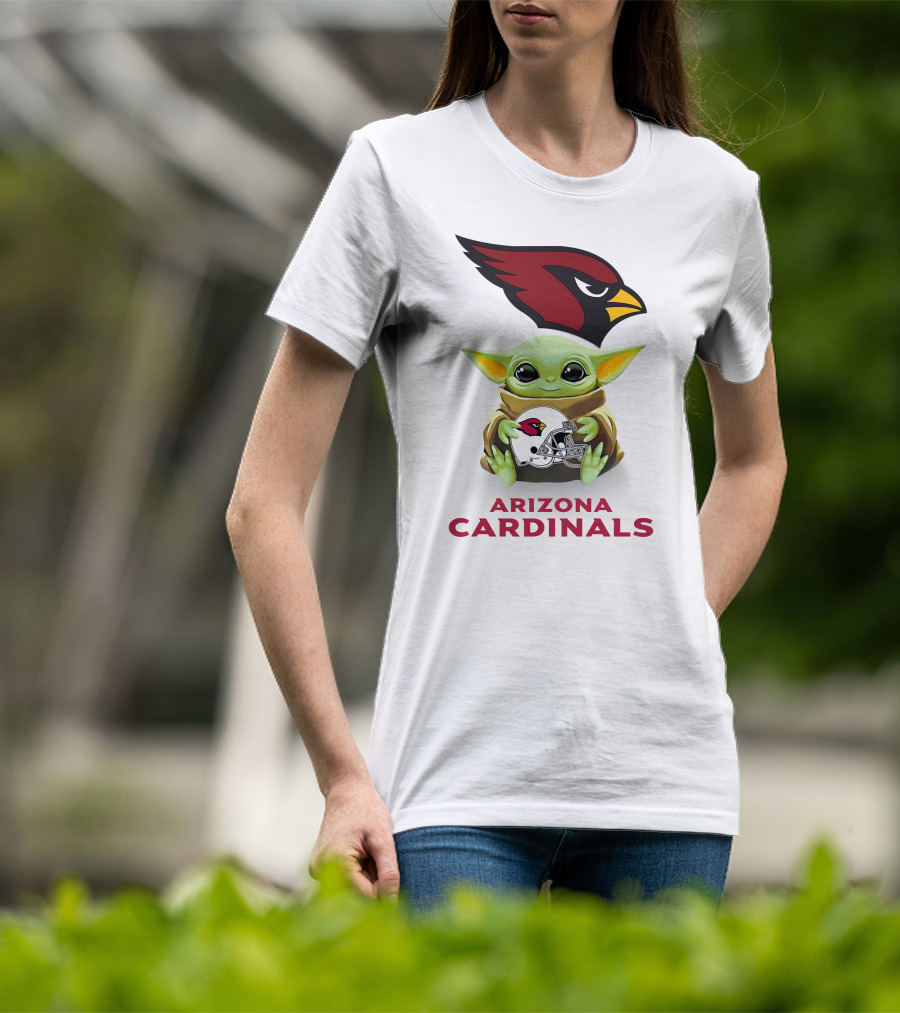 Baby Yoda Holds Arizona Cardinals Helmet T-Shirt