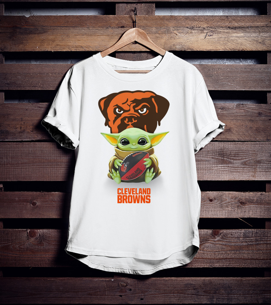 Baby Yoda Cleveland Browns Football Hug Tailgate Browns Dog T-Shirt