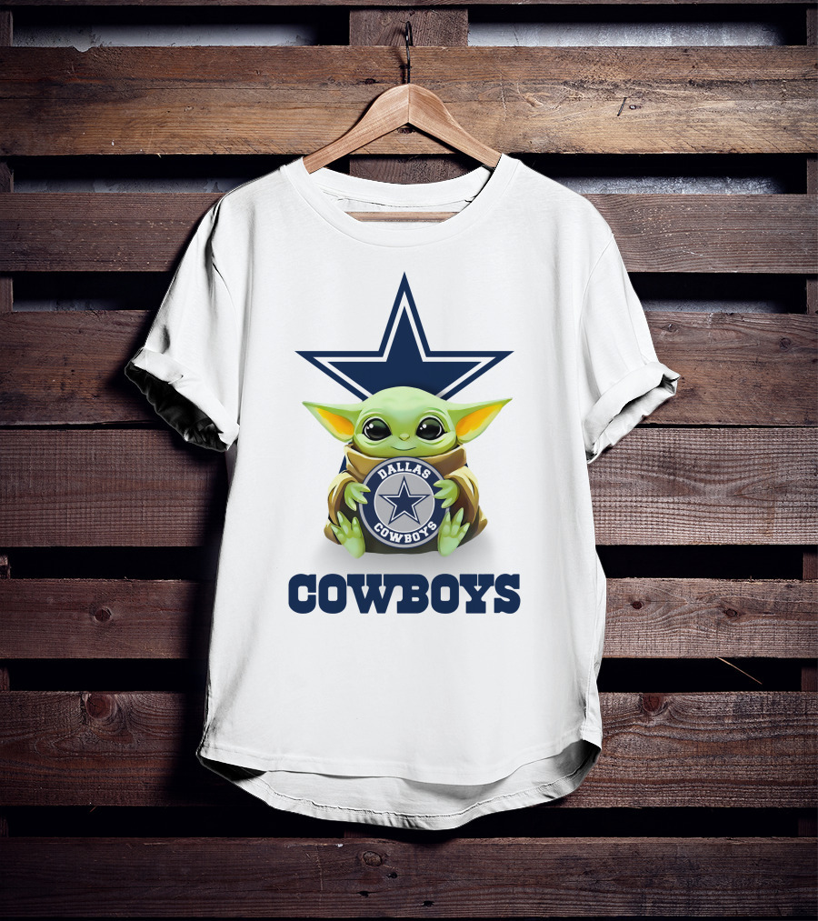 Baby Yoda Holding Dallas Cowboys Star Logo With Cowboys T-Shirt