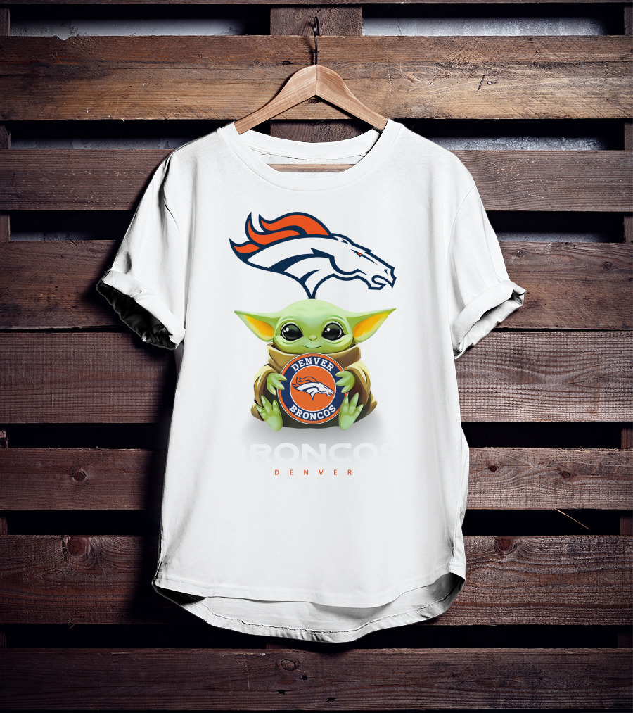 Baby Yoda Holds Denver Broncos Emblem Denver Broncos T-Shirt