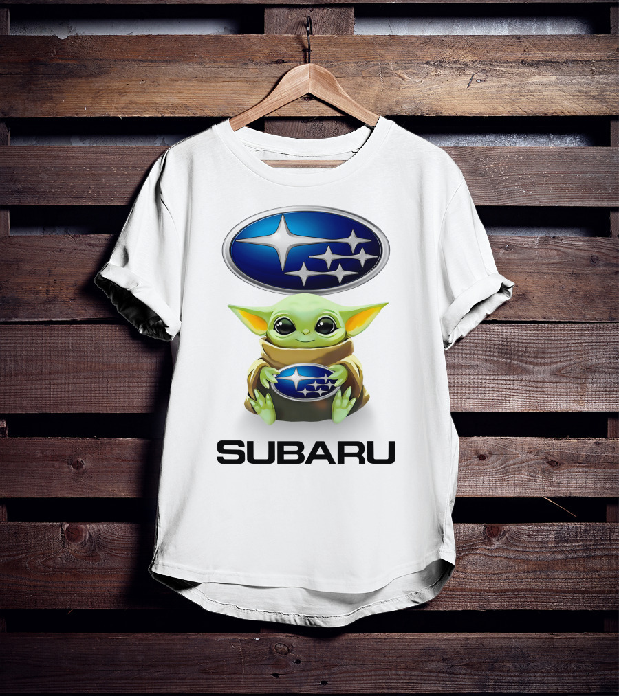 Baby Yoda Subaru Logo Hug White T-Shirt