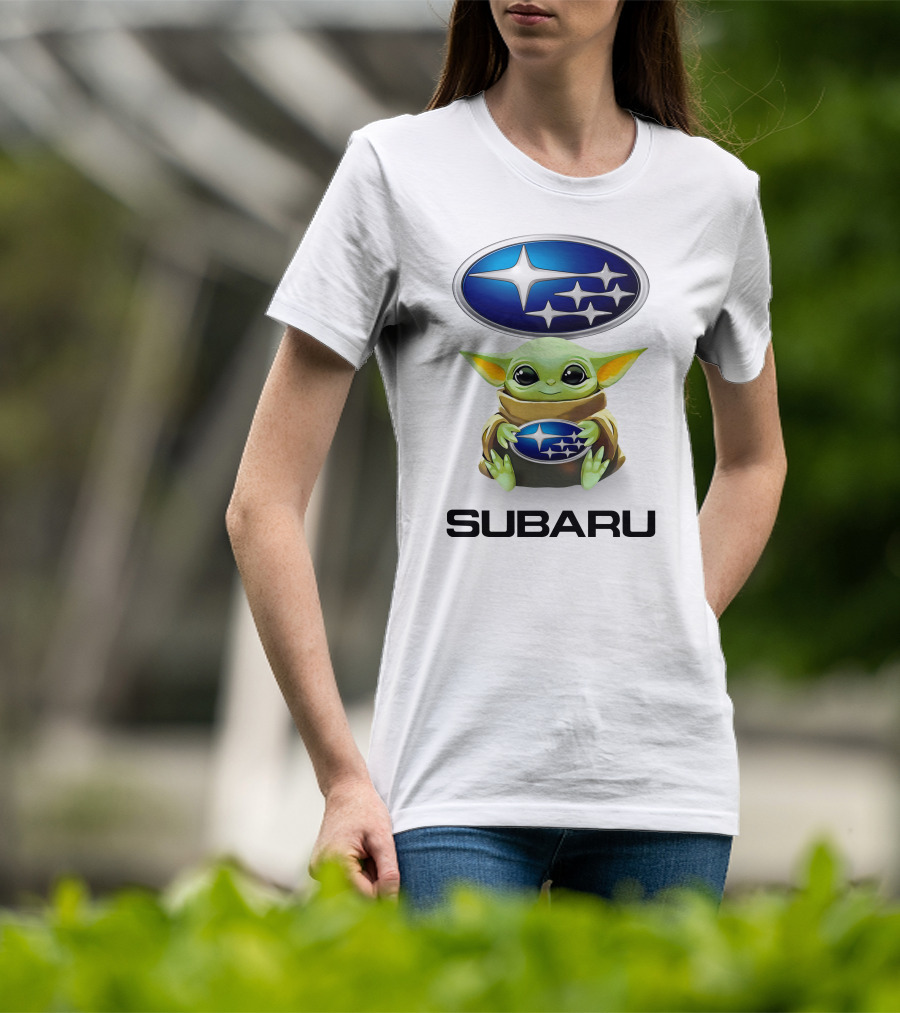Baby Yoda Subaru Logo Hug White T-Shirt