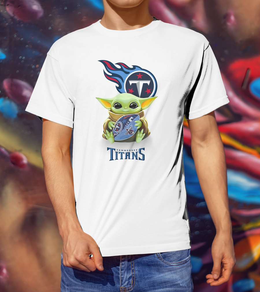 Baby Yoda Hug Tennessee Titans Football Fan Gear T-Shirt