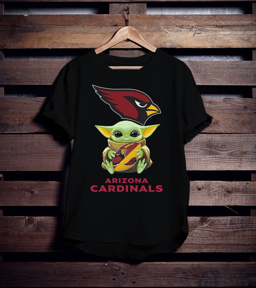 Star Wars Baby Yoda Holding Arizona Cardinals Football T-Shirt