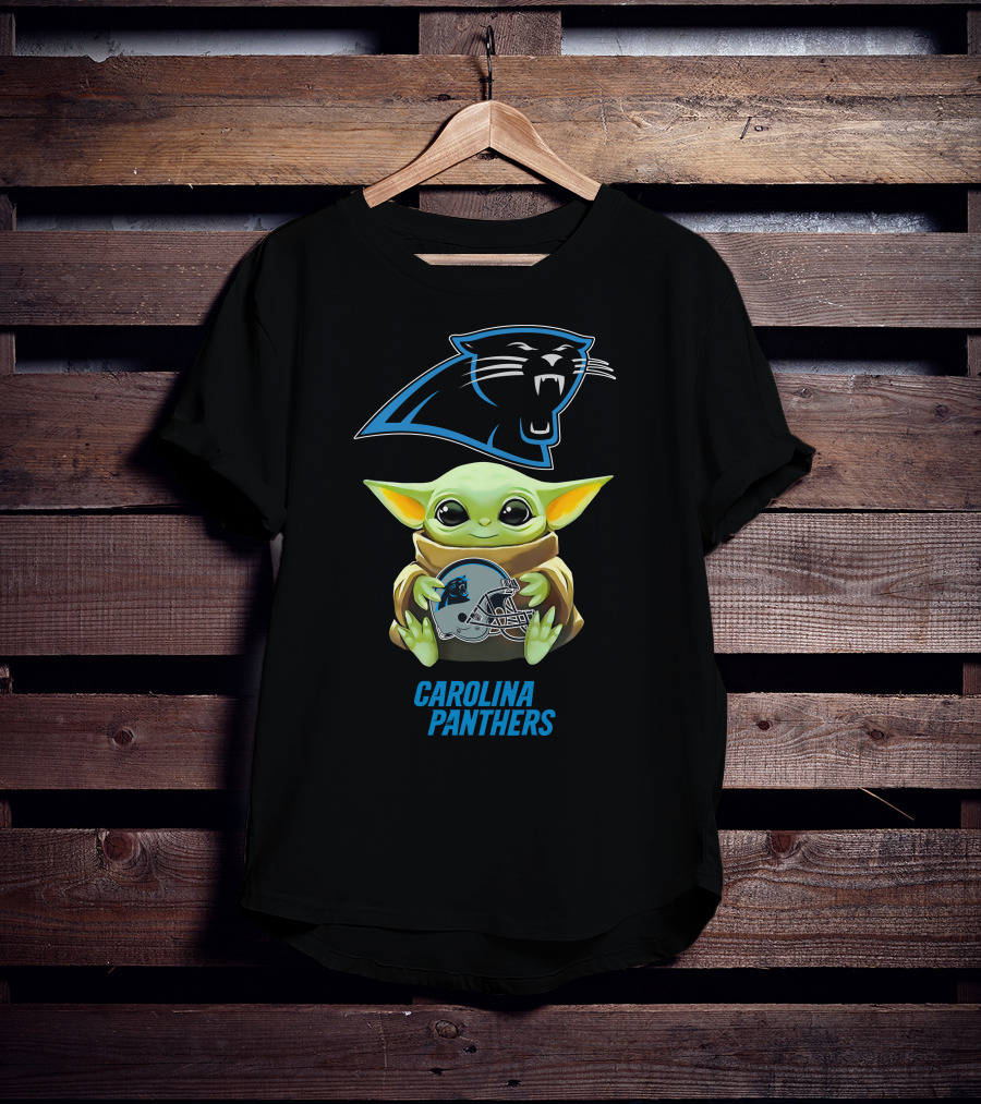 Star Wars Baby Yoda With Carolina Panthers Helmet T-Shirt