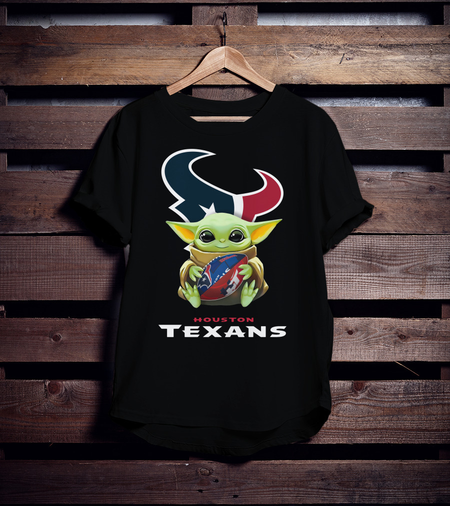 Star Wars Baby Yoda Holding Houston Texans Football T-Shirt