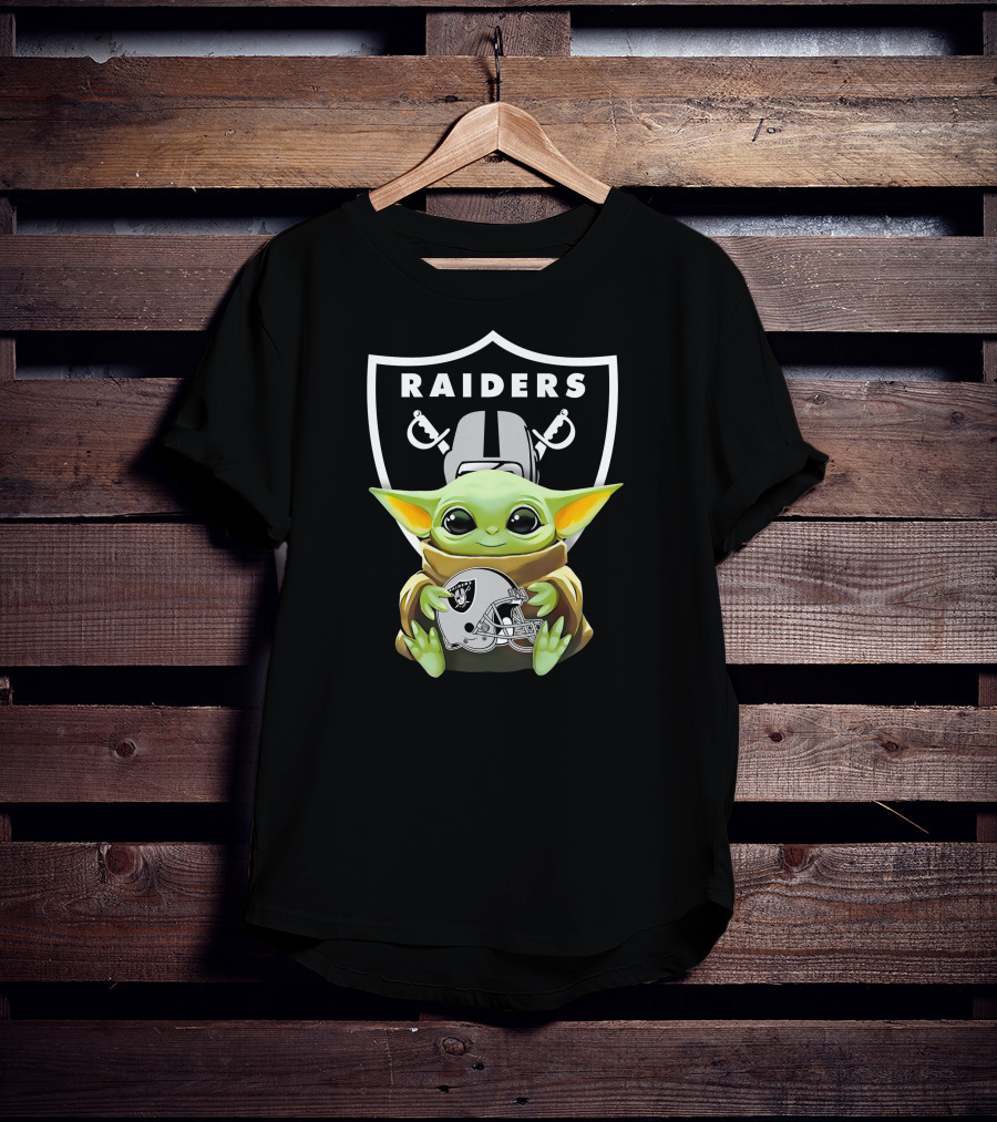 Star Wars Baby Yoda Holding Las Vegas Raiders Helmet T-Shirt