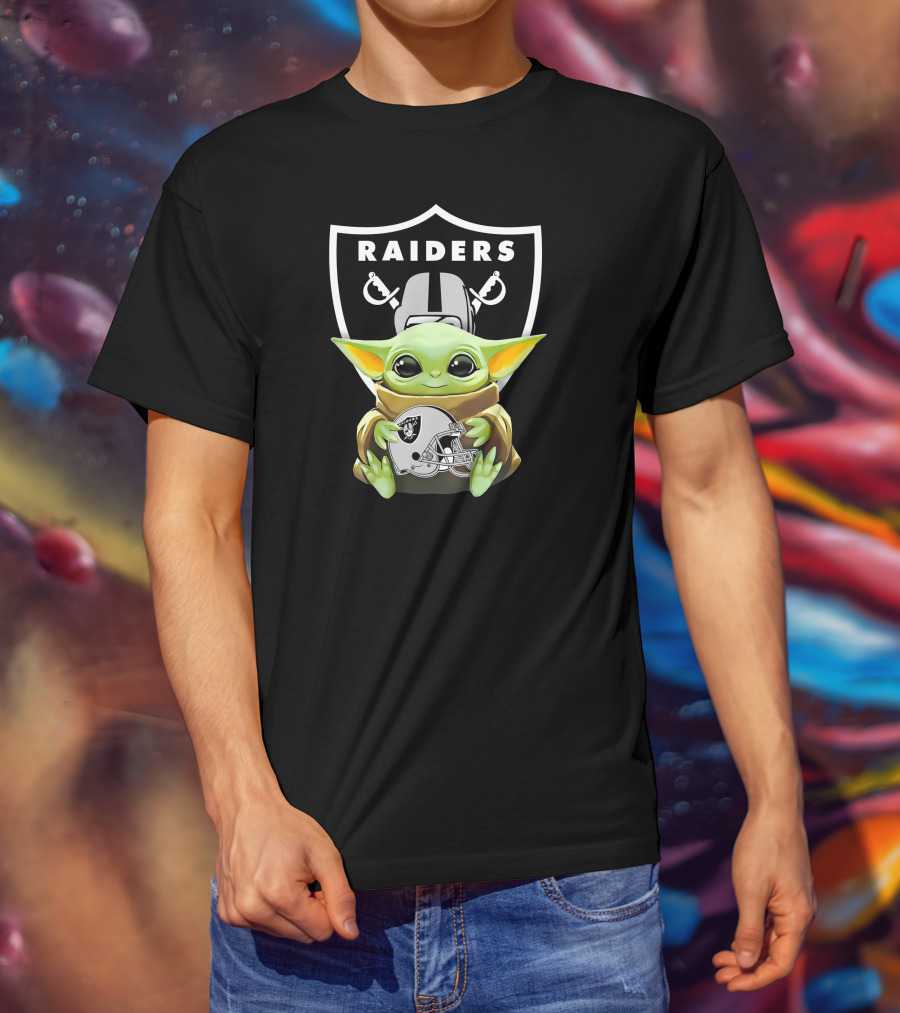 Star Wars Baby Yoda Holding Las Vegas Raiders Helmet T-Shirt