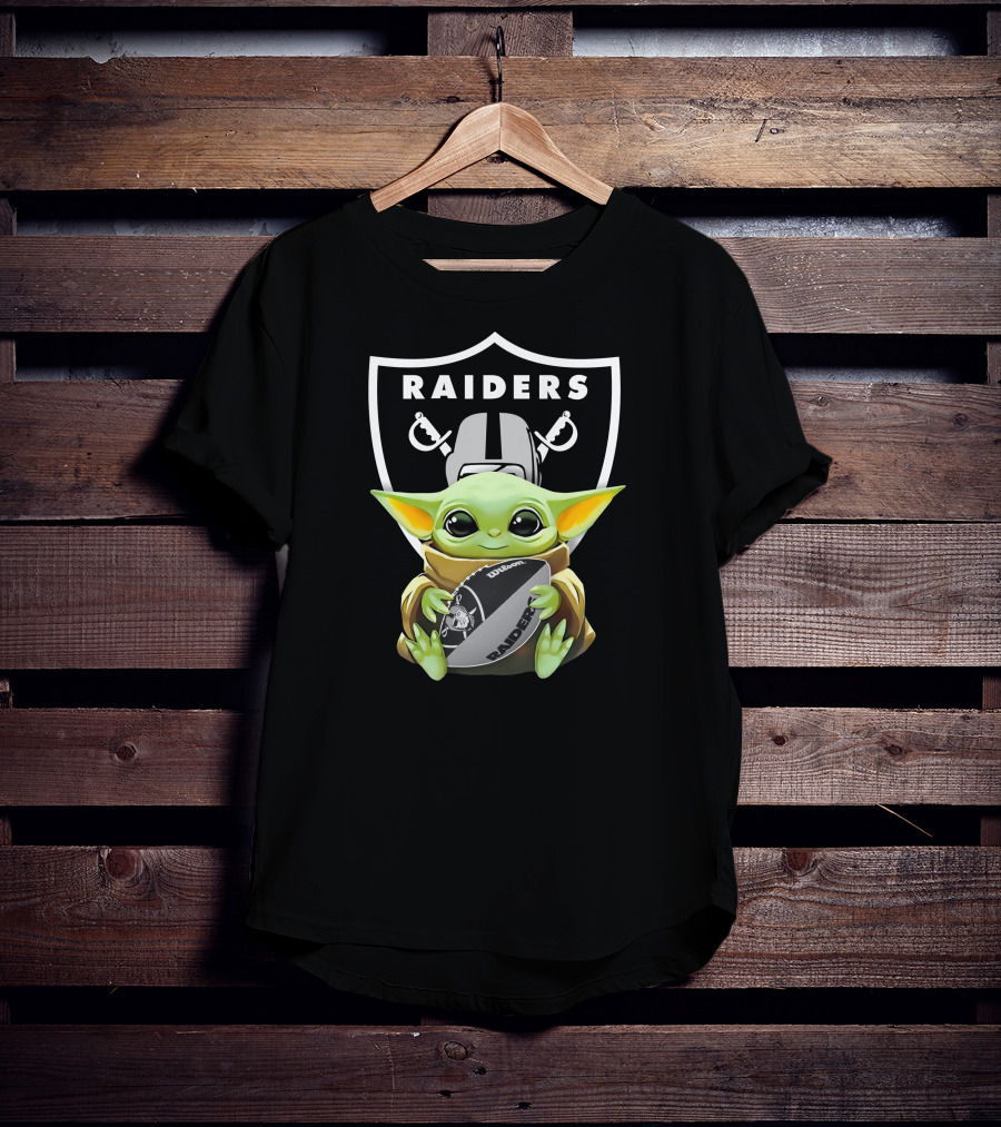 Las Vegas Raiders Baby Yoda Hugging Football Star Wars Raiders T-Shirt
