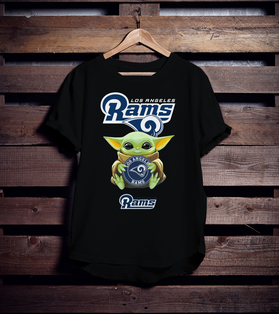 Star Wars Baby Yoda Holding Los Angeles Rams Emblem T-Shirt